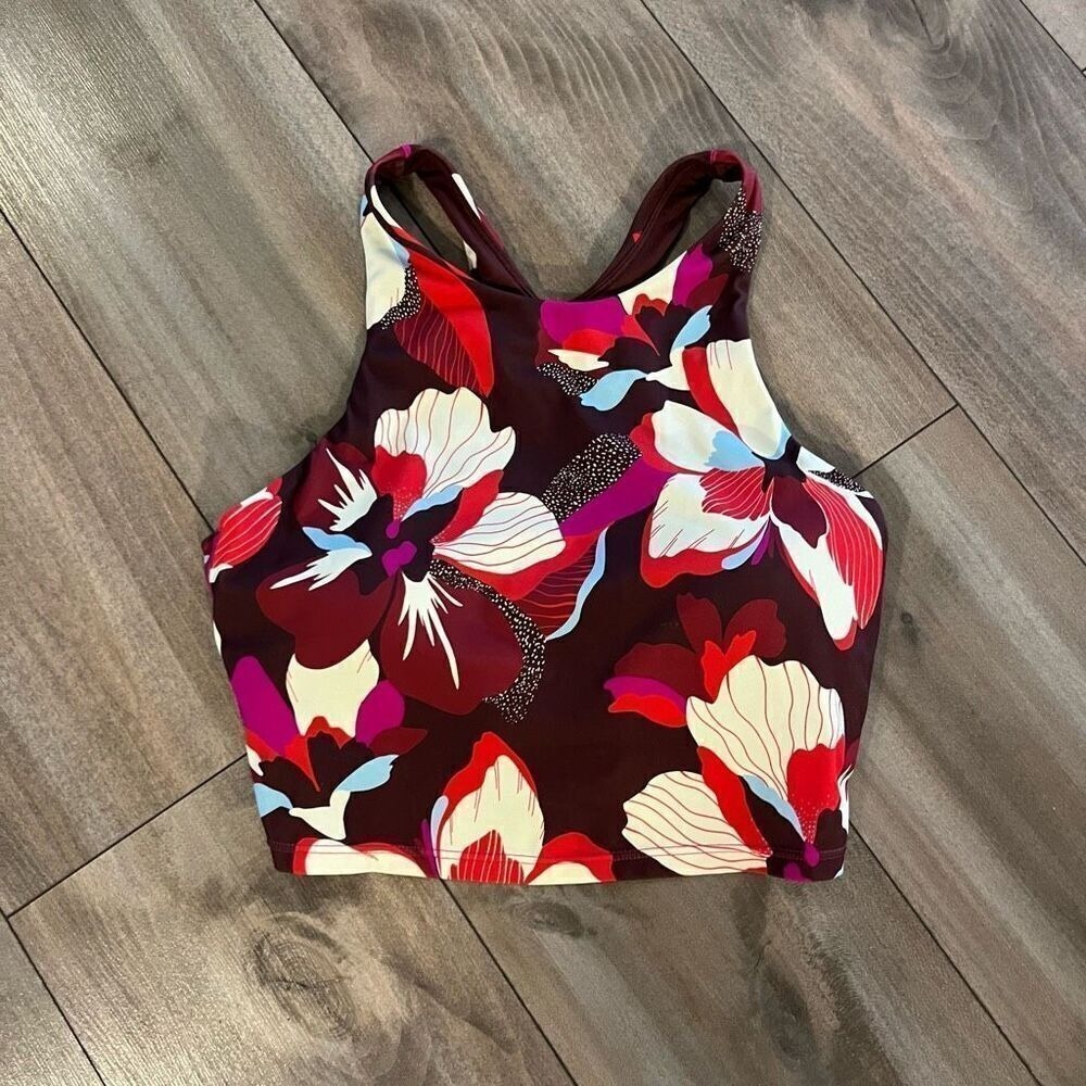 Athleta Burgundy Pattern Athletic Workout Cropped Tank Women Medium